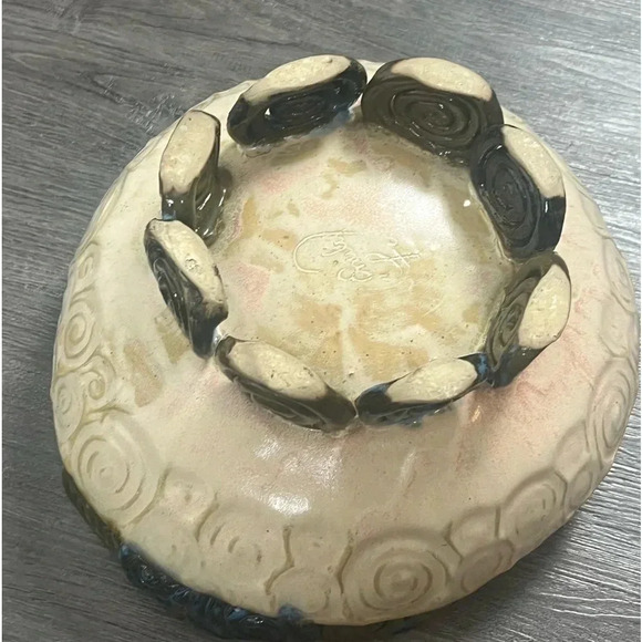 Decorative Pottery Coil Swirl Bowl Basket Signed Emily - Picture 13 of 13